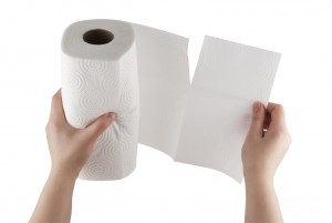 Hand tearing paper towel with path (see also)